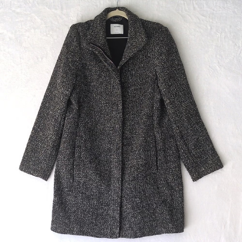 Textured Car Coat - funnel neck - zip closure